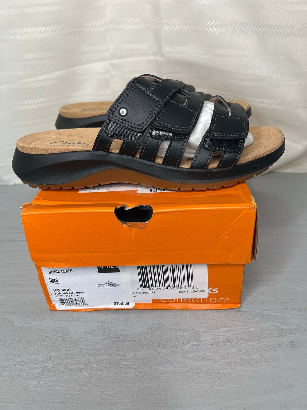 Clarks Wesley Shore Men's Black Adjustable Strap Flat Sandal EVA Footbed 10 M